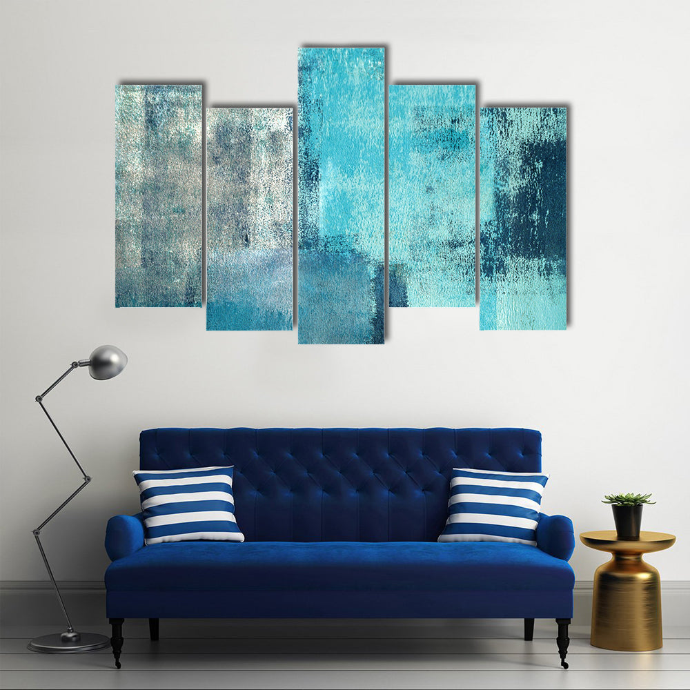 Layered Turquoise Abstract Rectangles Canvas Wall Art