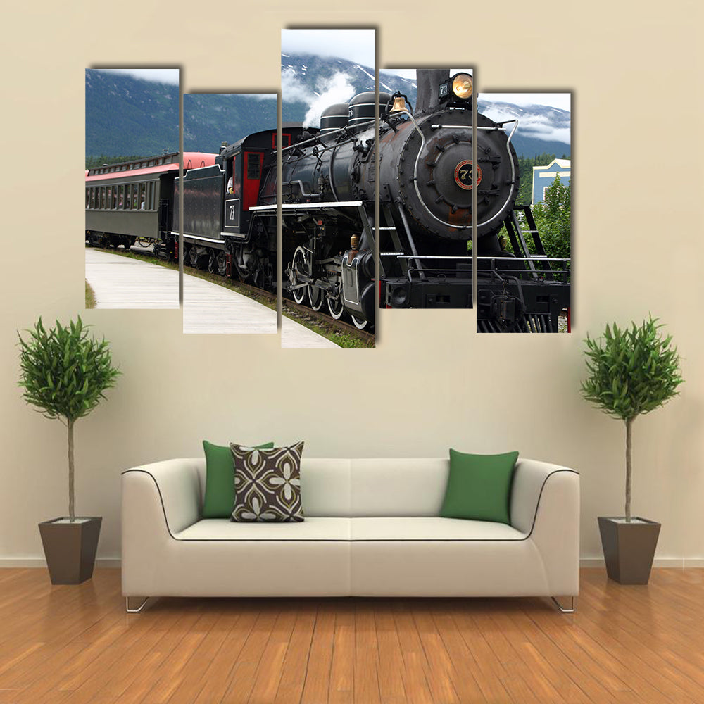 Number 73 Steam Locomotive Departing Station Canvas Wall Art