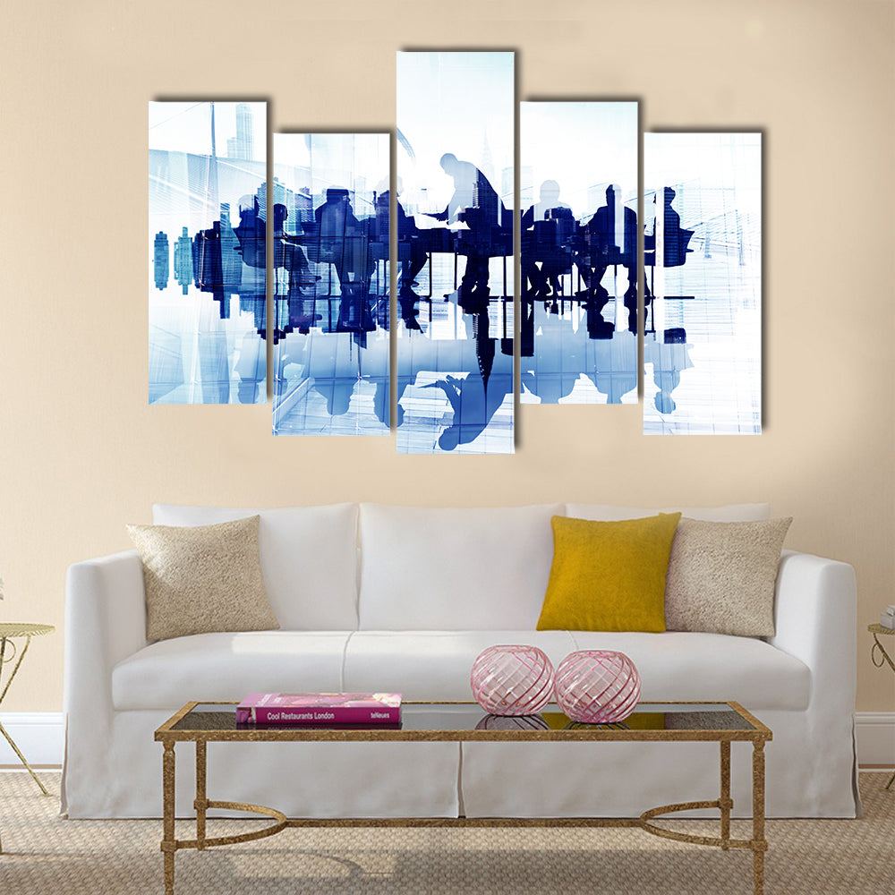 Business Meeting Double Exposure Canvas Wall Art