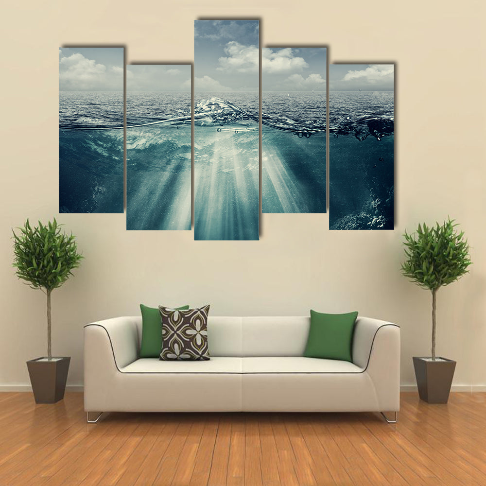 Split Perspective Underwater Ocean Landscape Canvas Wall Art