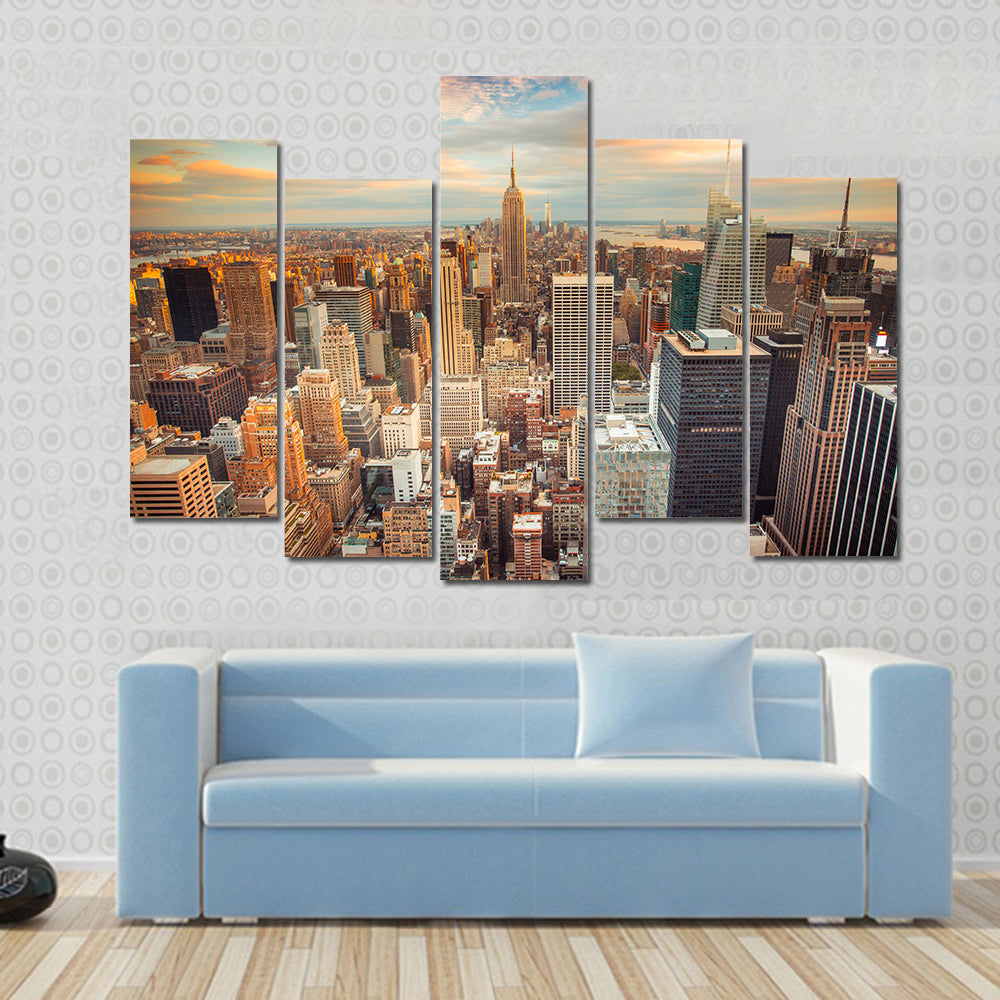 New York City At Sunset Canvas Wall Art