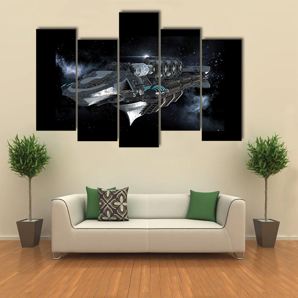 Alien Battleship in Deep Space Canvas Wall Art