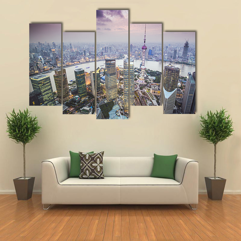 Pudong Financial District In Shanghai Canvas Wall Art