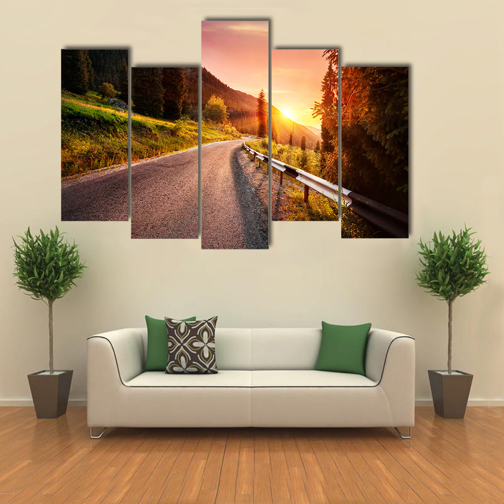 Mountain Road at Sunset in Kazakhstan Canvas Wall Art