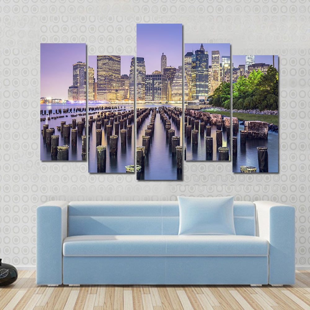 New York City Skyline At Night Canvas Wall Art
