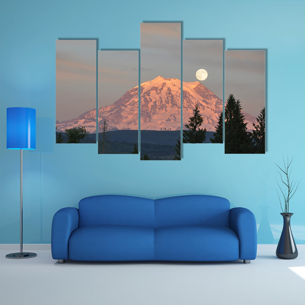 Supermoon Over Mount Rainier Canvas Wall Art