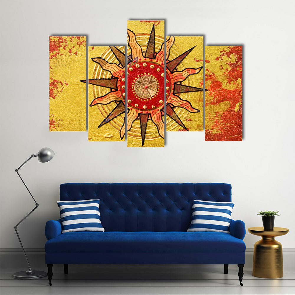 Radiant Golden Sun with Red Disc Canvas Wall Art