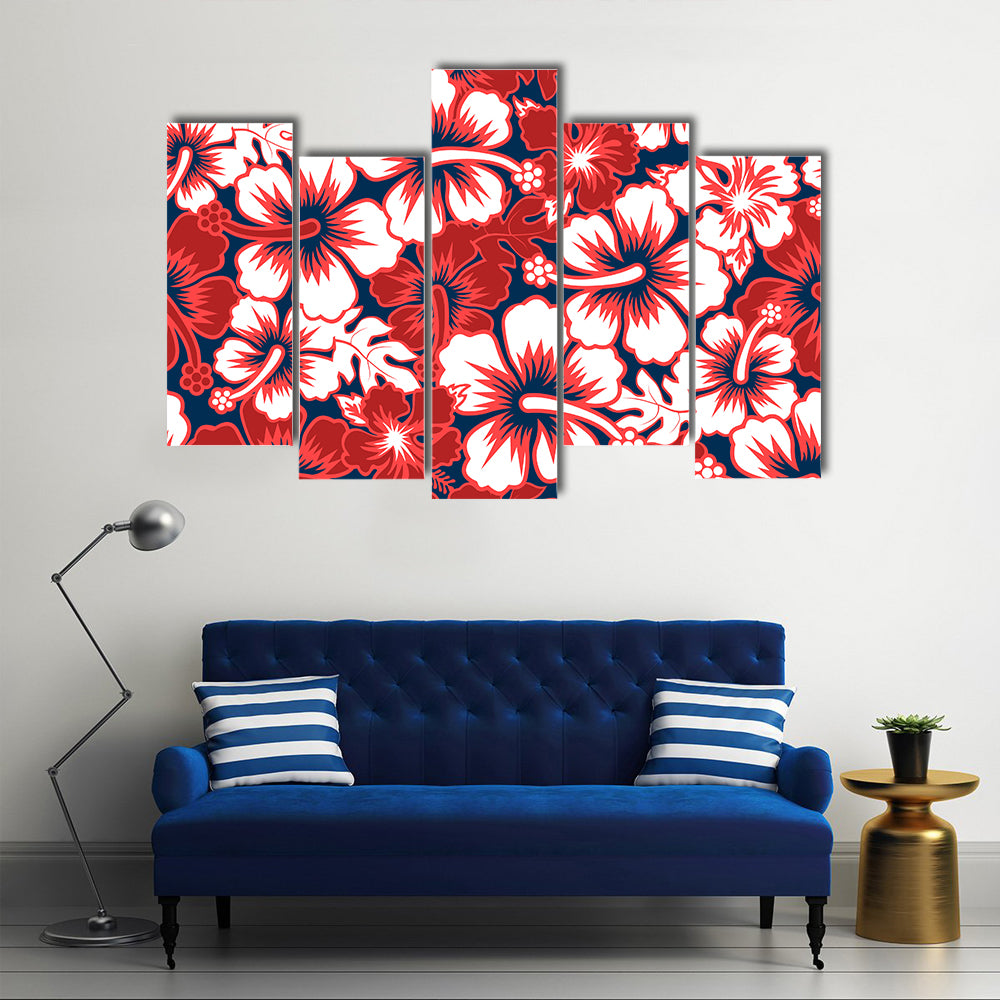 Surf Floral Hibiscus Seamless Pattern Canvas Wall Art