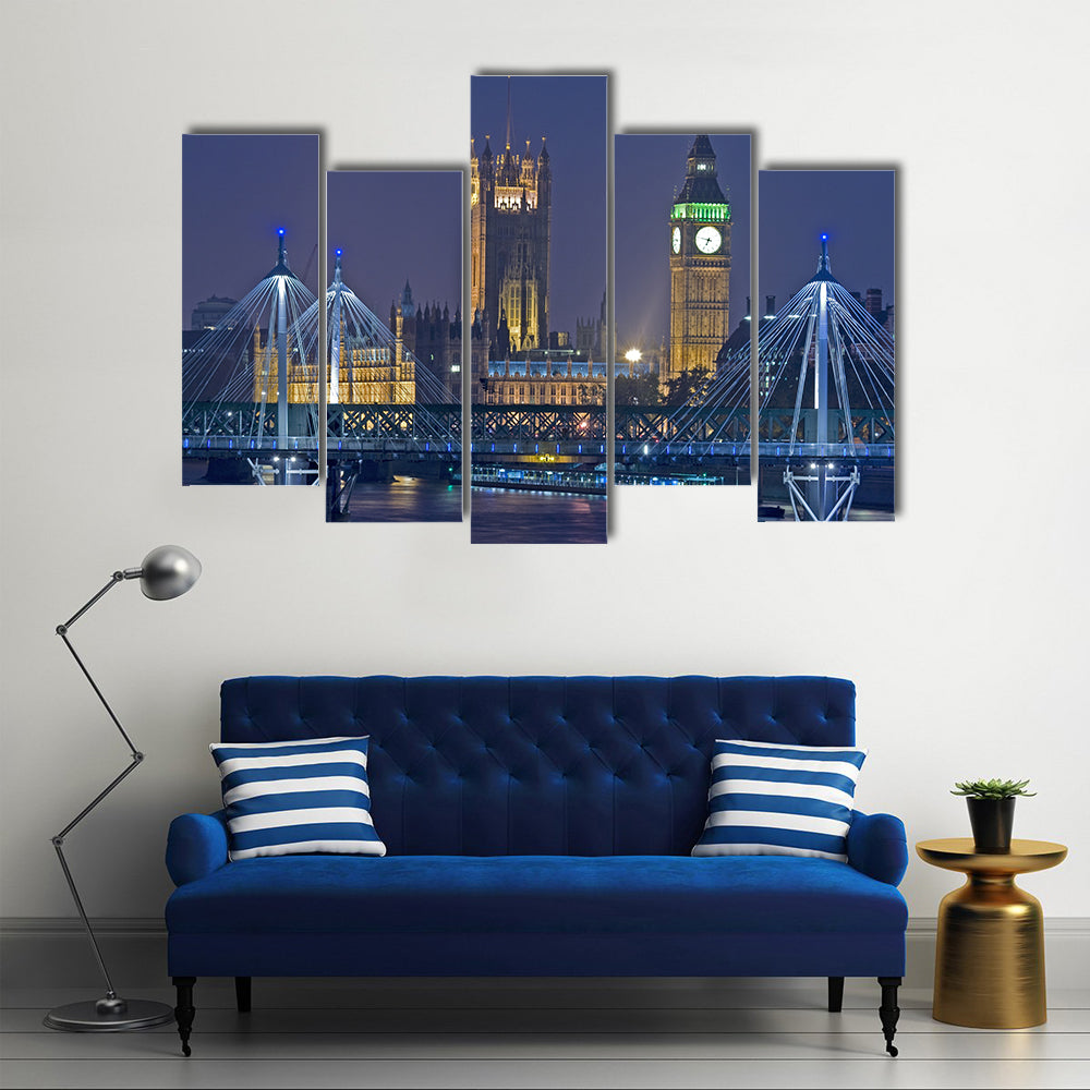 London Landmark Big Ben At Night Canvas Wall Art