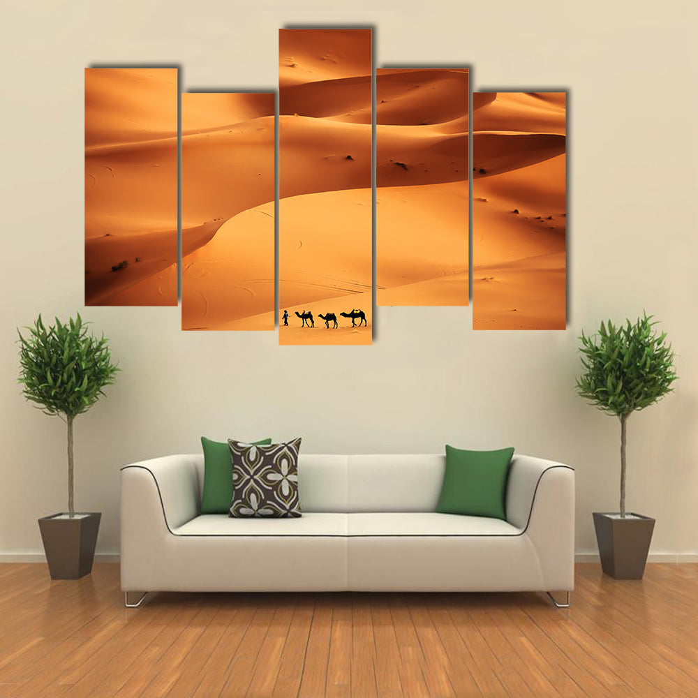 Camel Caravan Across Sahara Sand Dunes Canvas Wall Art