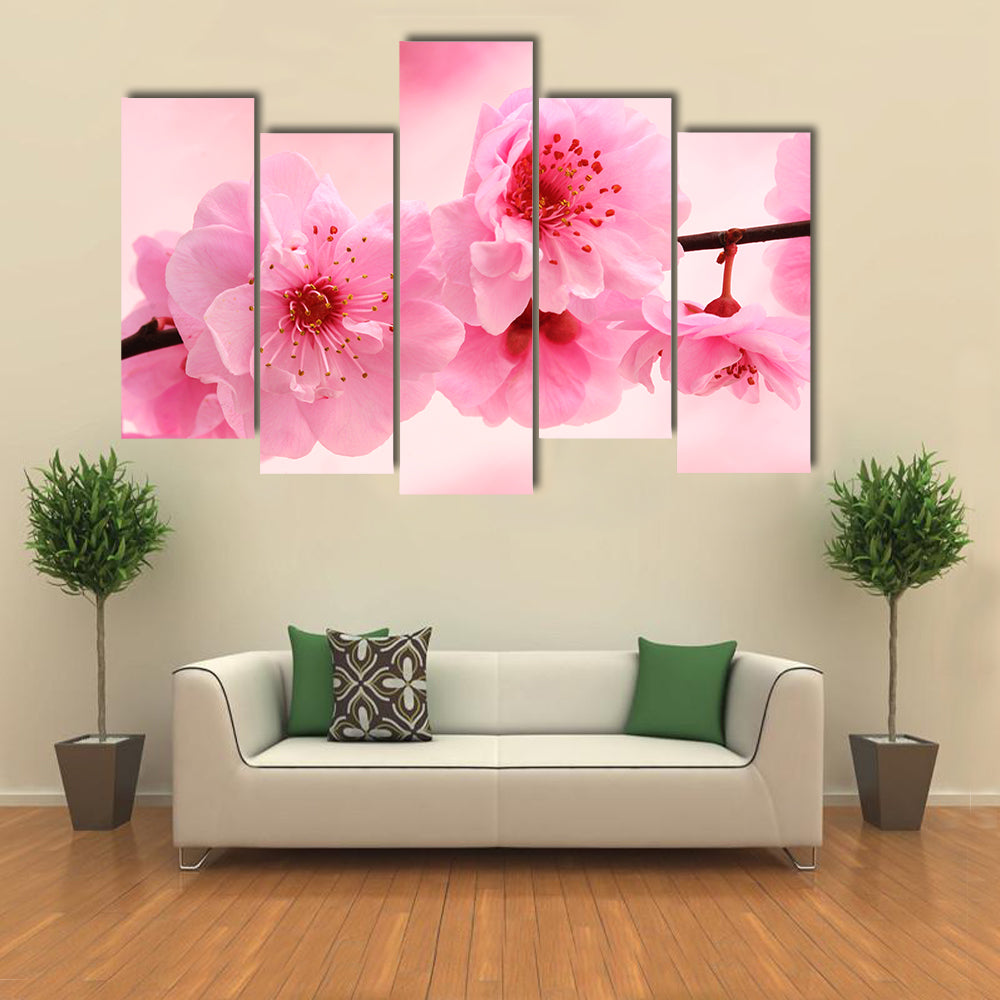 Pink Flowers In Spring Canvas Wall Art