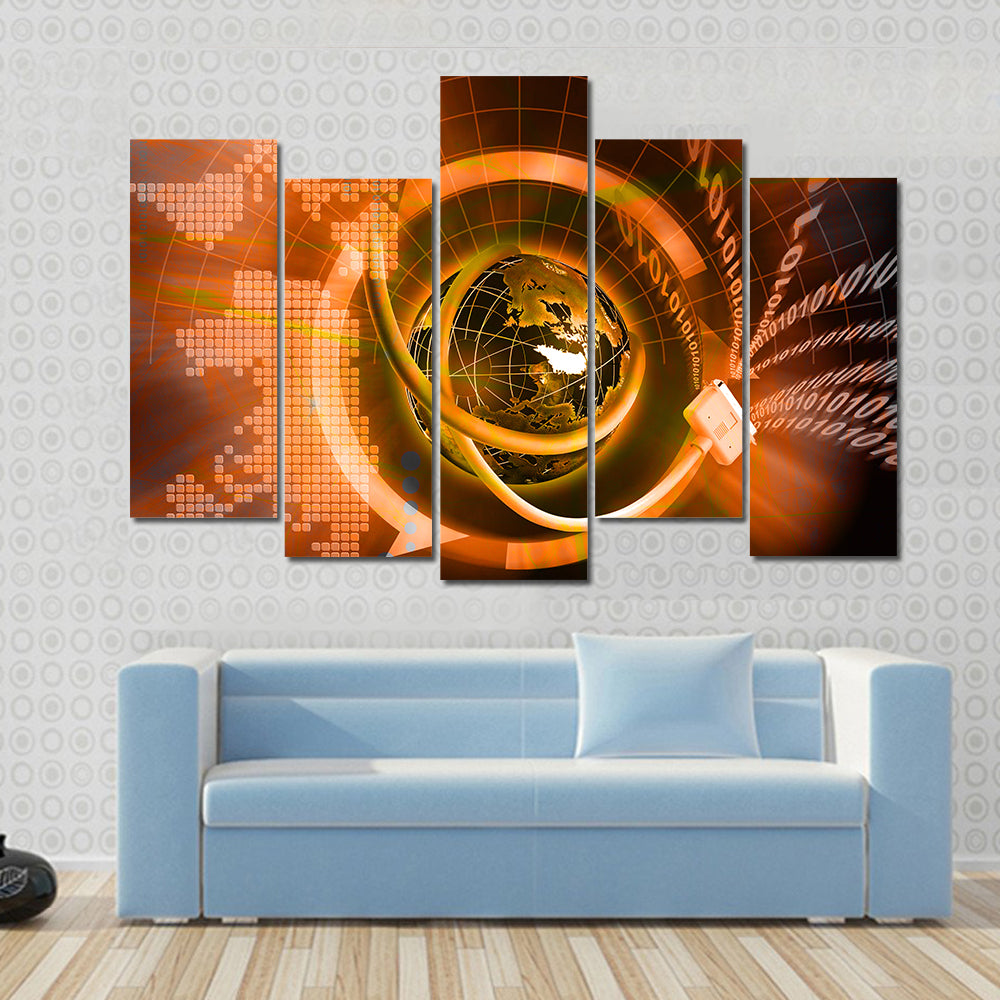 Wired Globe with Binary Code Canvas Wall Art