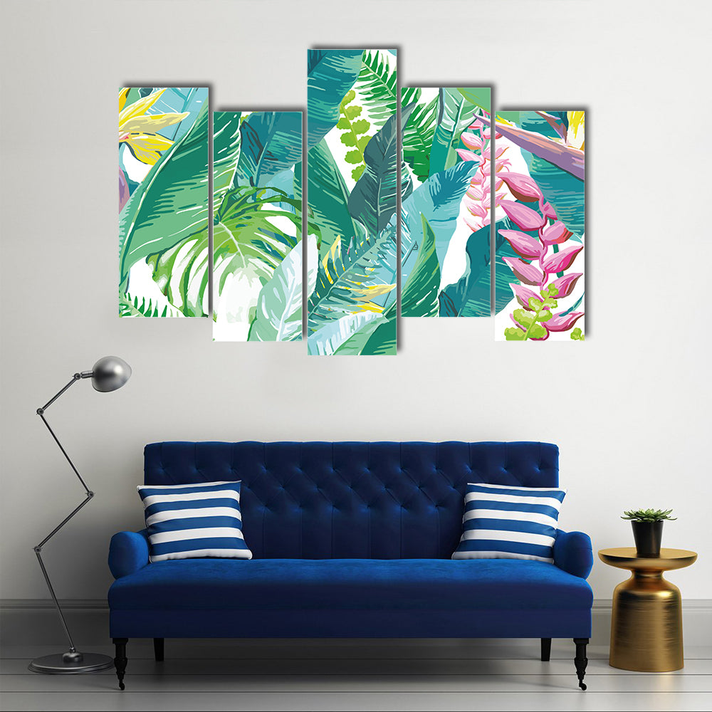 Exotic Tropical Leaves and Flowers Canvas Wall Art