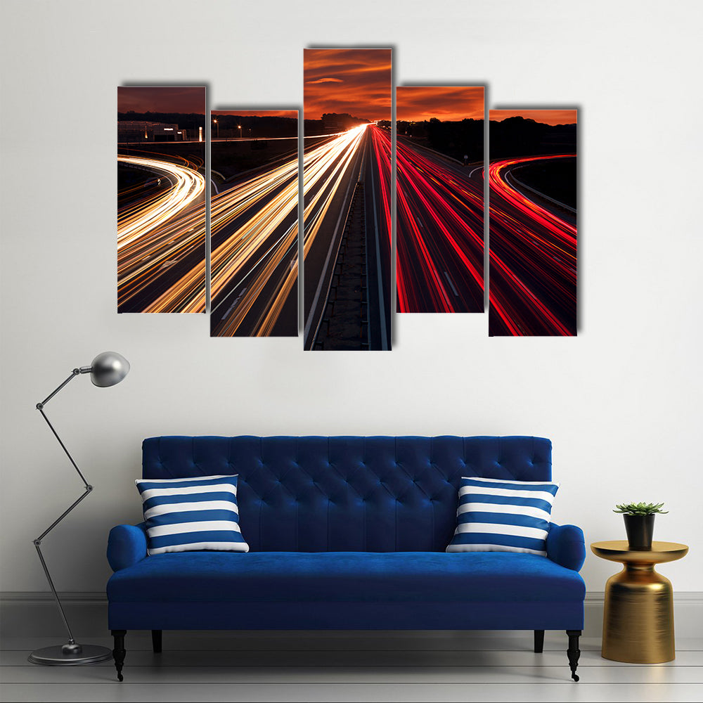 Motorway Light Trails at Sunset Canvas Wall Art