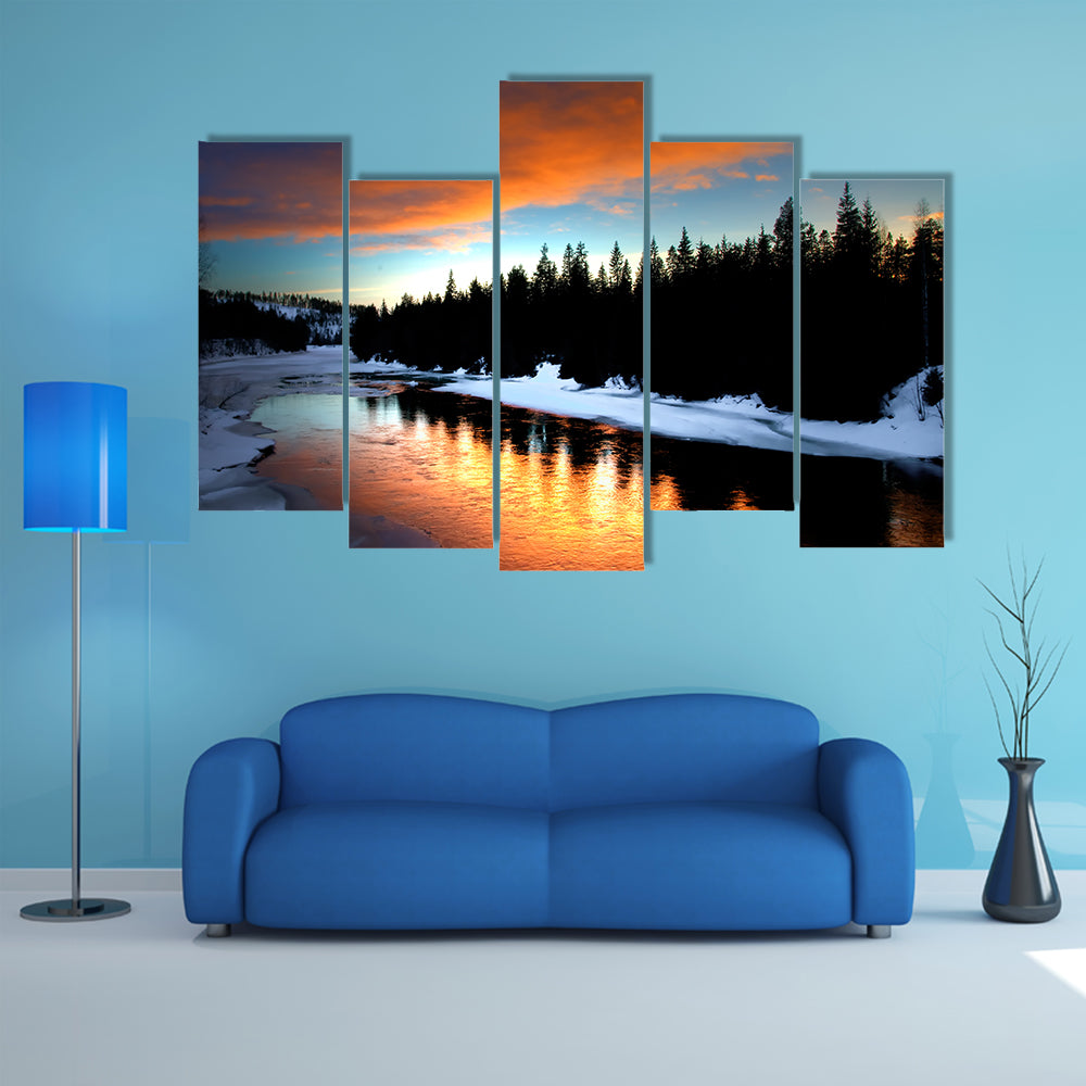 Winter River From Lapland Canvas Wall Art