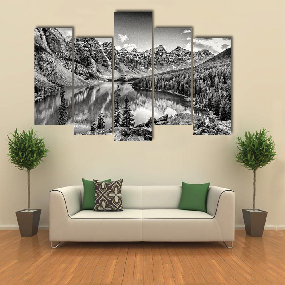 Glacial Mountain Lake with Pine Reflections Canvas Wall Art