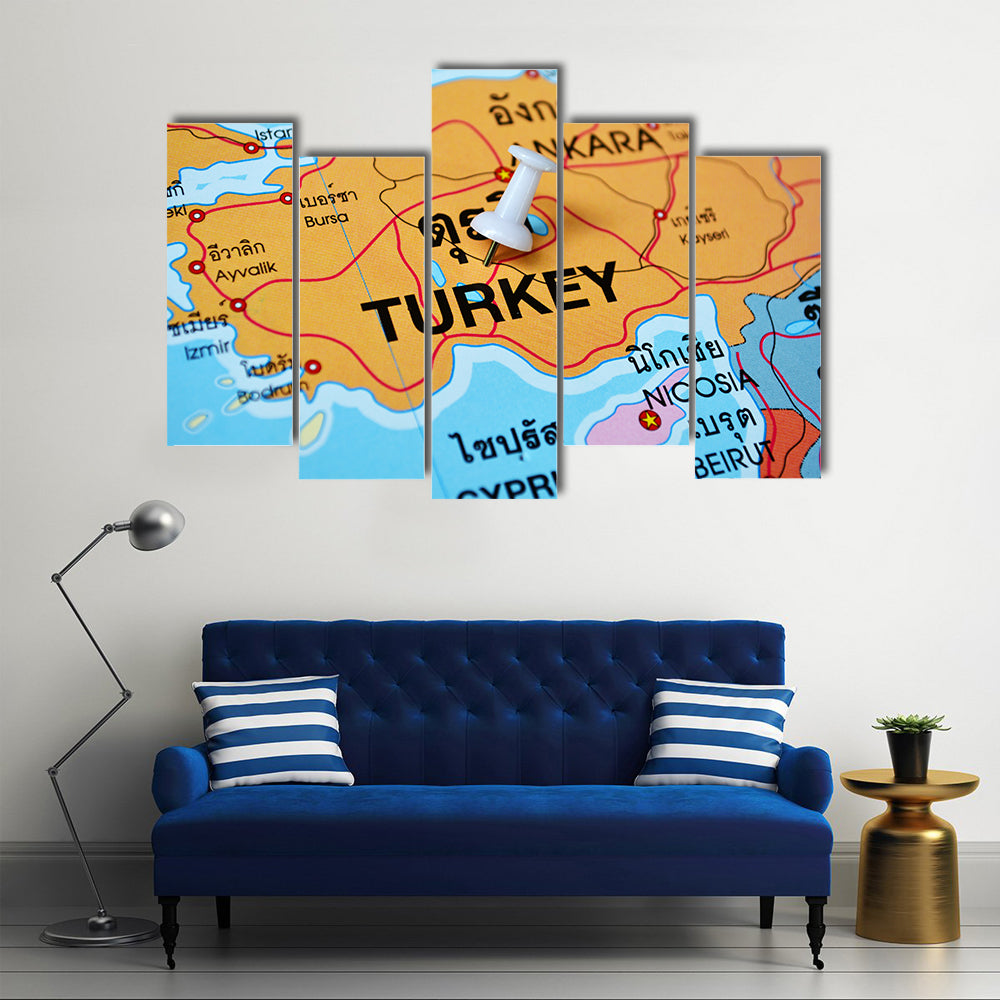Turkey Map With Push Pin Canvas Wall Art
