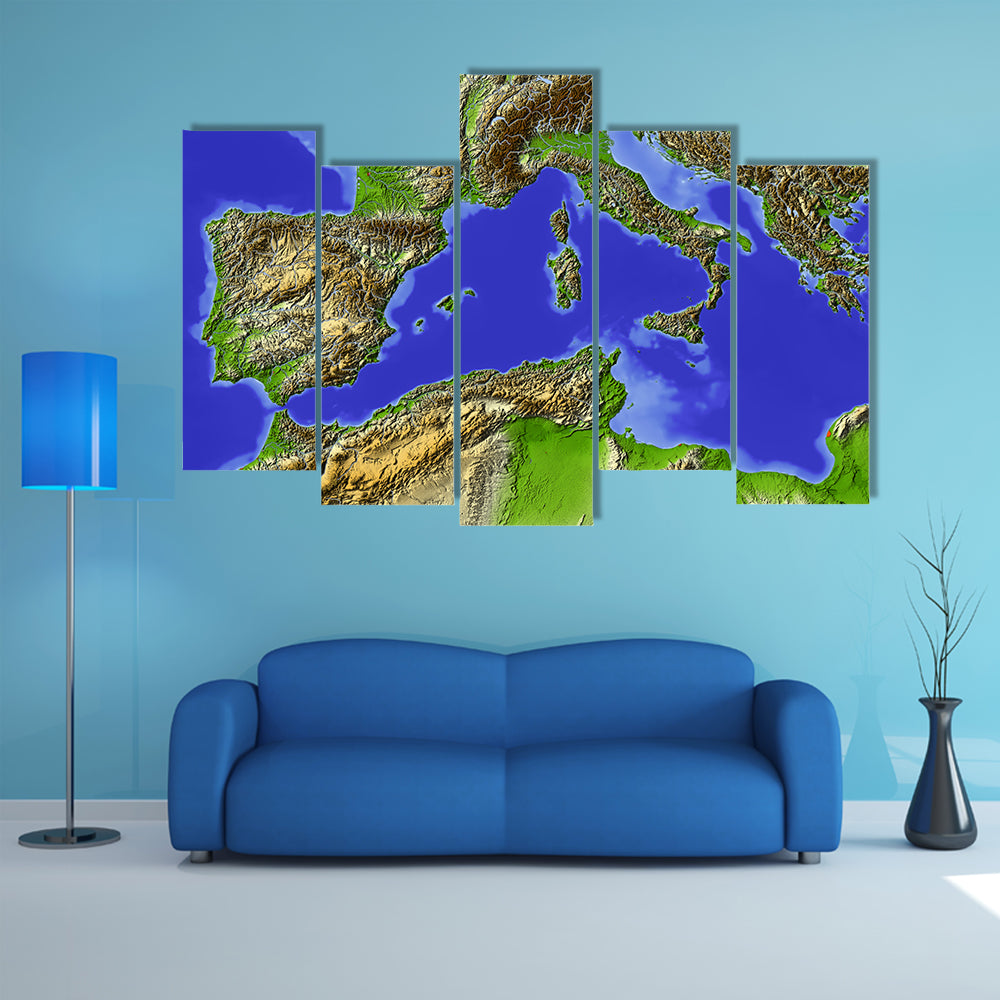 Shaded Relief Map of the Mediterranean Canvas Wall Art