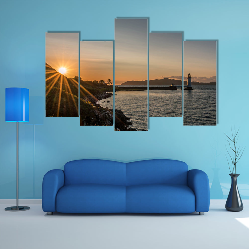 Sunset At Tobermory Lighthouse Scotland Canvas Wall Art