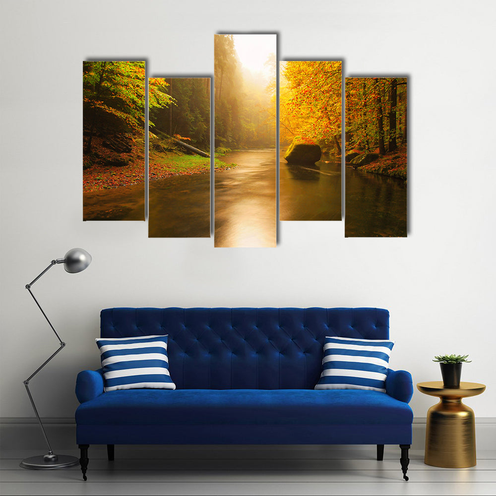 Sunset Above Mountain River Canvas Wall Art