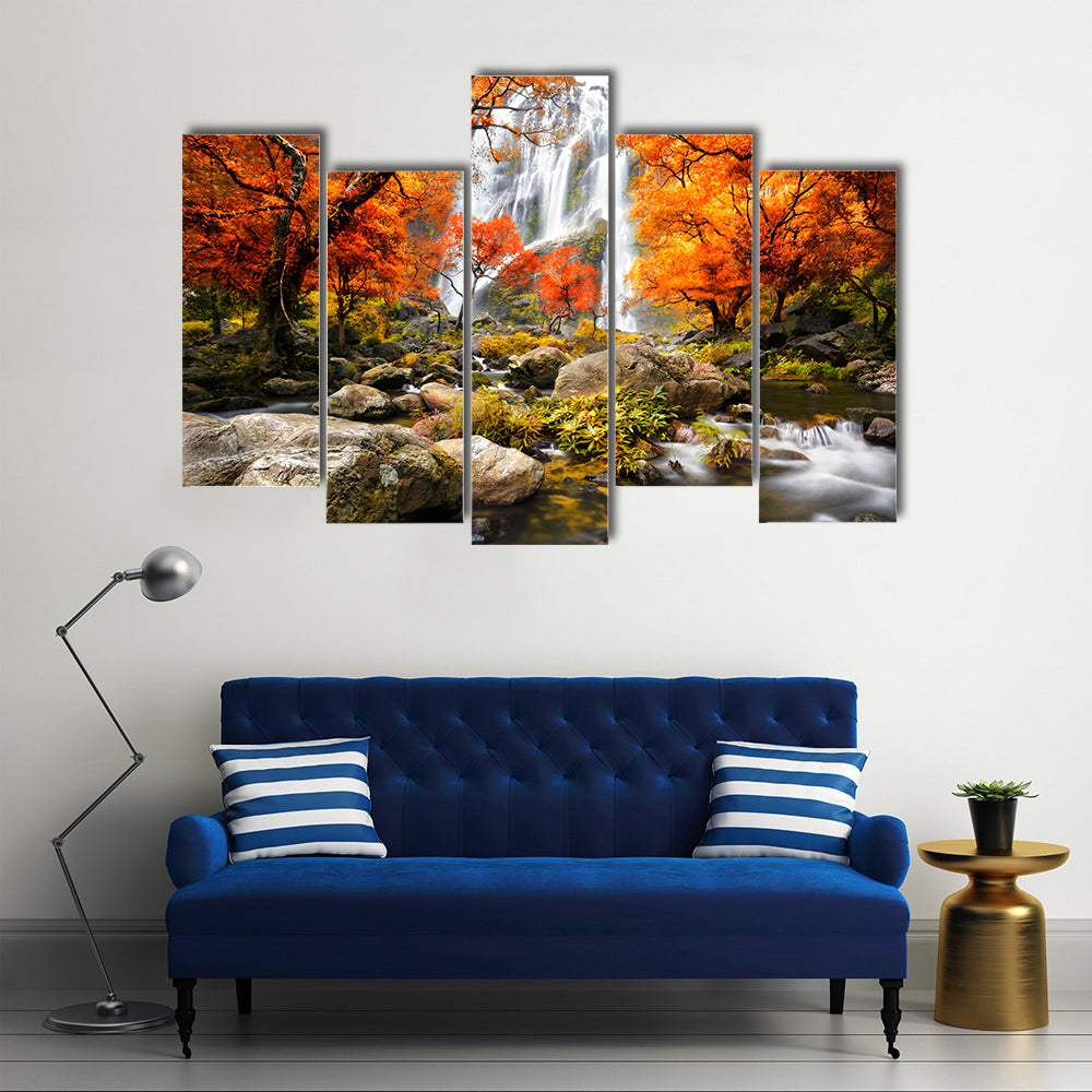 Autumn Waterfall In Kanchanaburi Thailand Canvas Wall Art