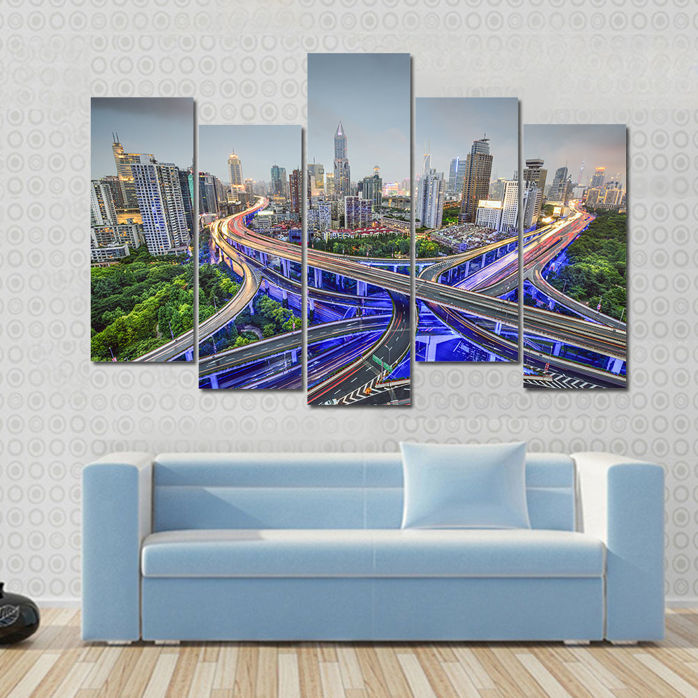 Shanghai Highway Junctions Canvas Wall Art