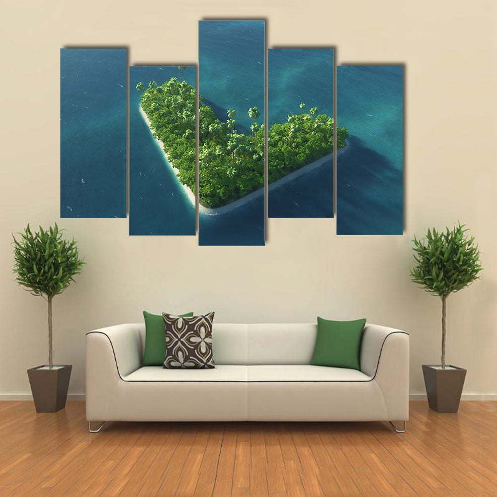 Heart-shaped Tropical Island with Sailboat Canvas Wall Art