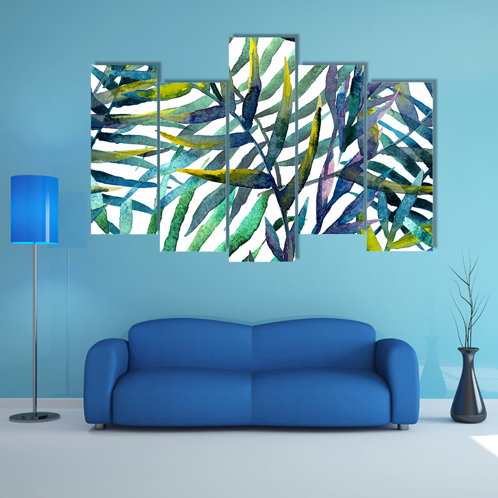 Abstract Tropical Leaves in Teal and Green Canvas Wall Art