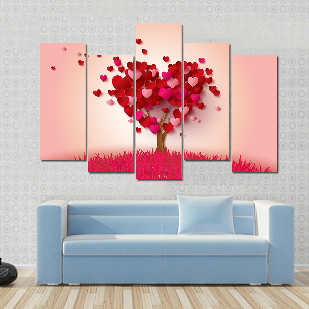 Love Tree With Heart Leaves Canvas Wall Art