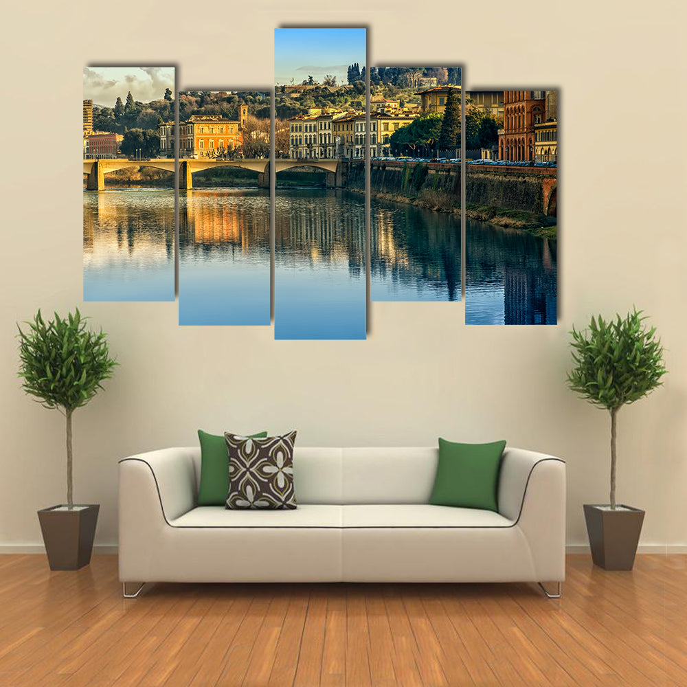 Arno River Reflection in Firenze Canvas Wall Art