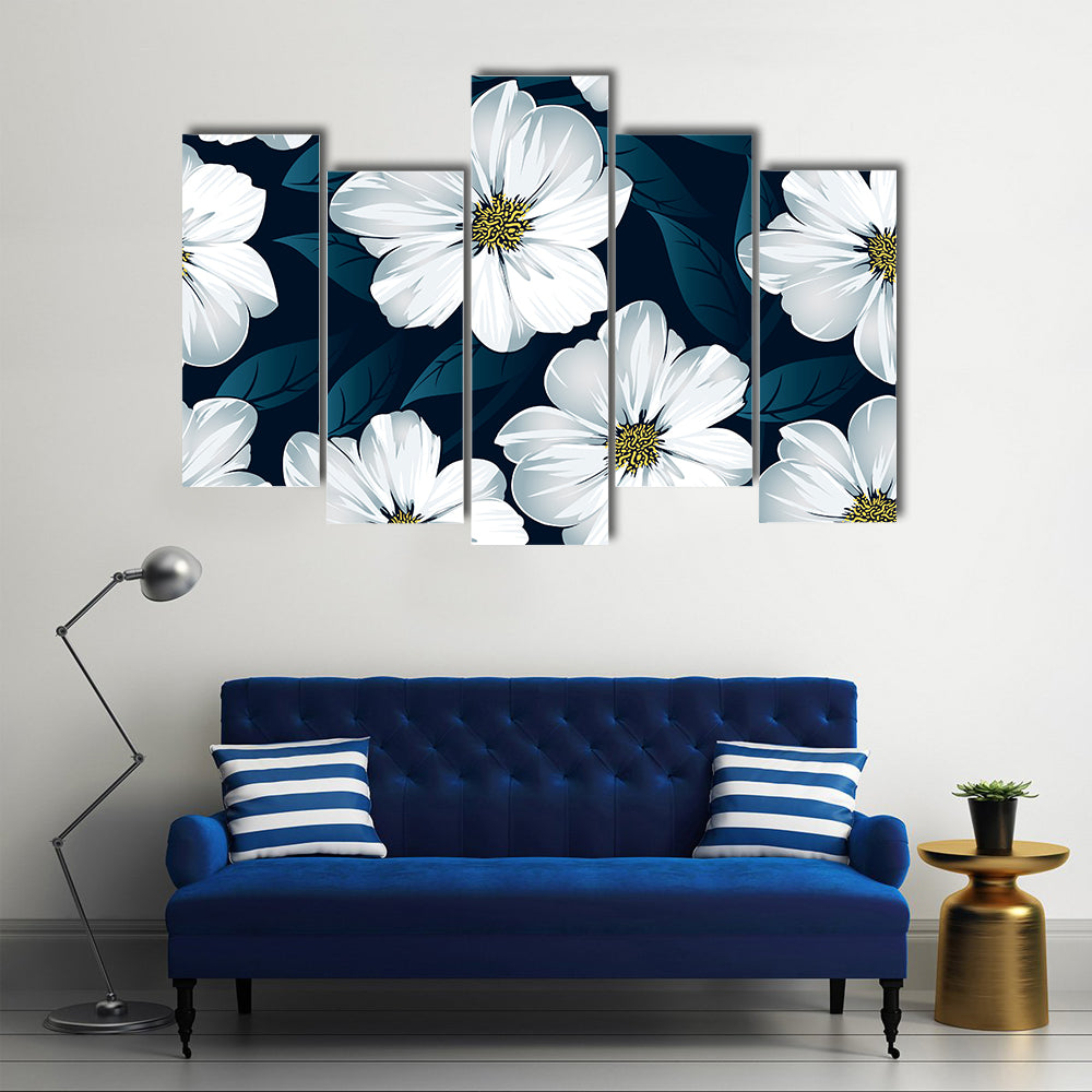 White Floral Seamless Pattern Canvas Wall Art