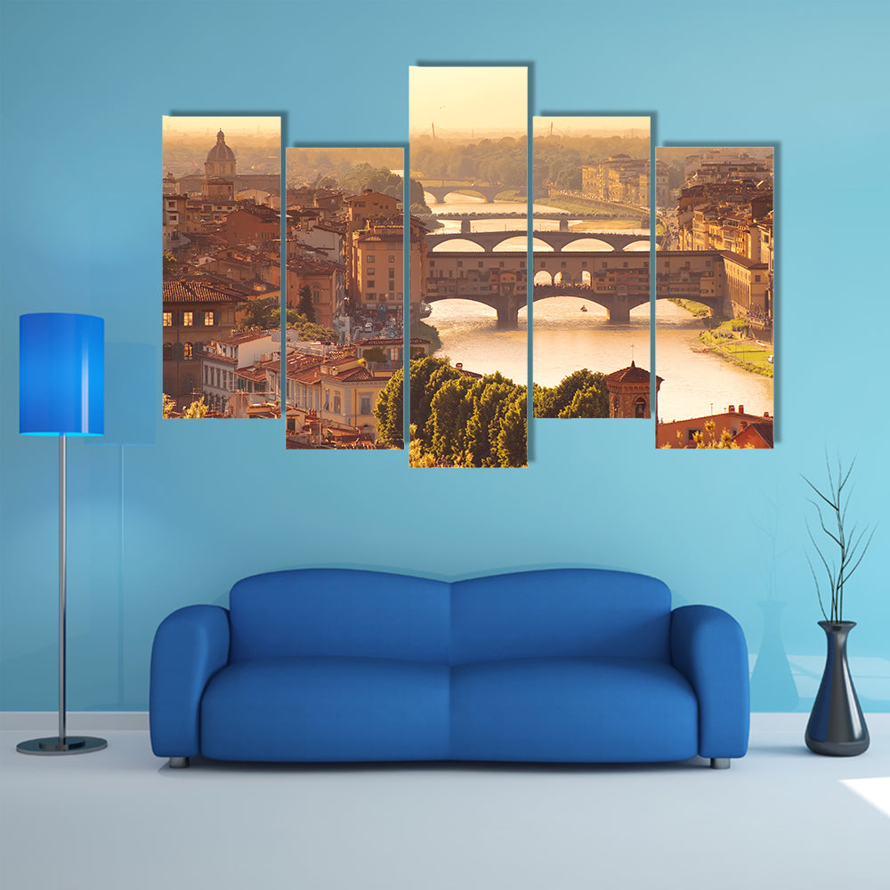 View To Bridge Ponte Vecchio In Florence Italy Canvas Wall Art
