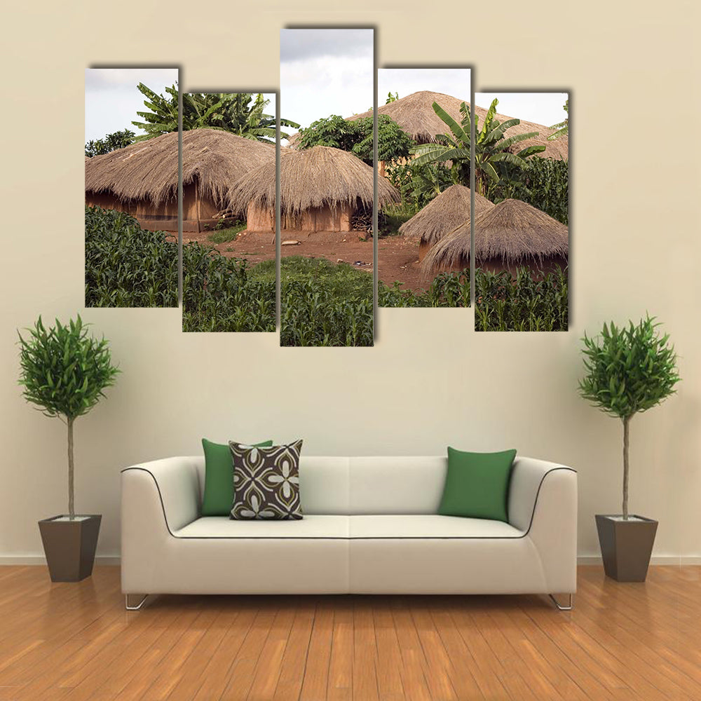 Thatched Huts In Small Village In Rural Malawi Africa Canvas Wall Art