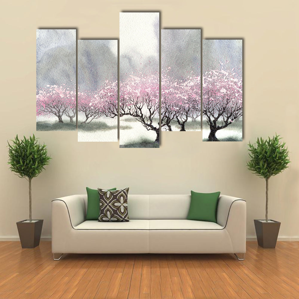 Misty Spring Cherry Blossom Orchard Canvas Wall Art