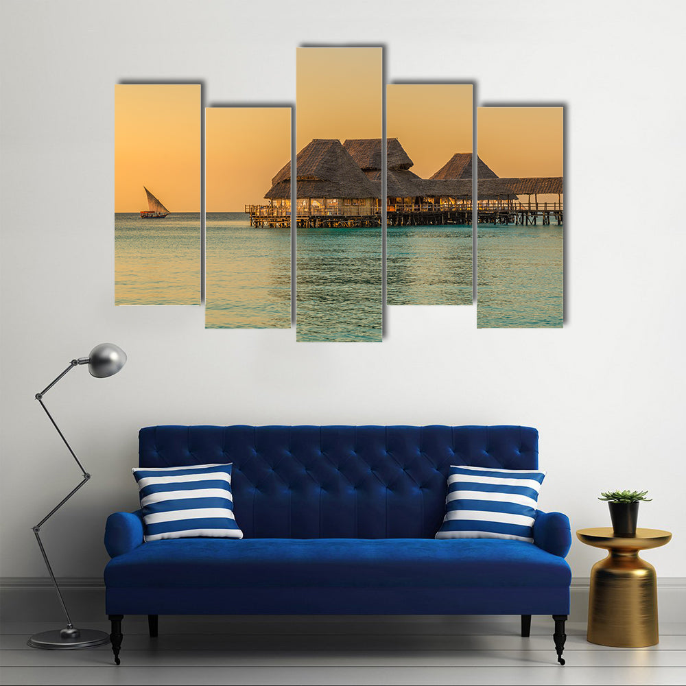 Bar On Water At Sunset In Zanzibar Tanzania Canvas Wall Art