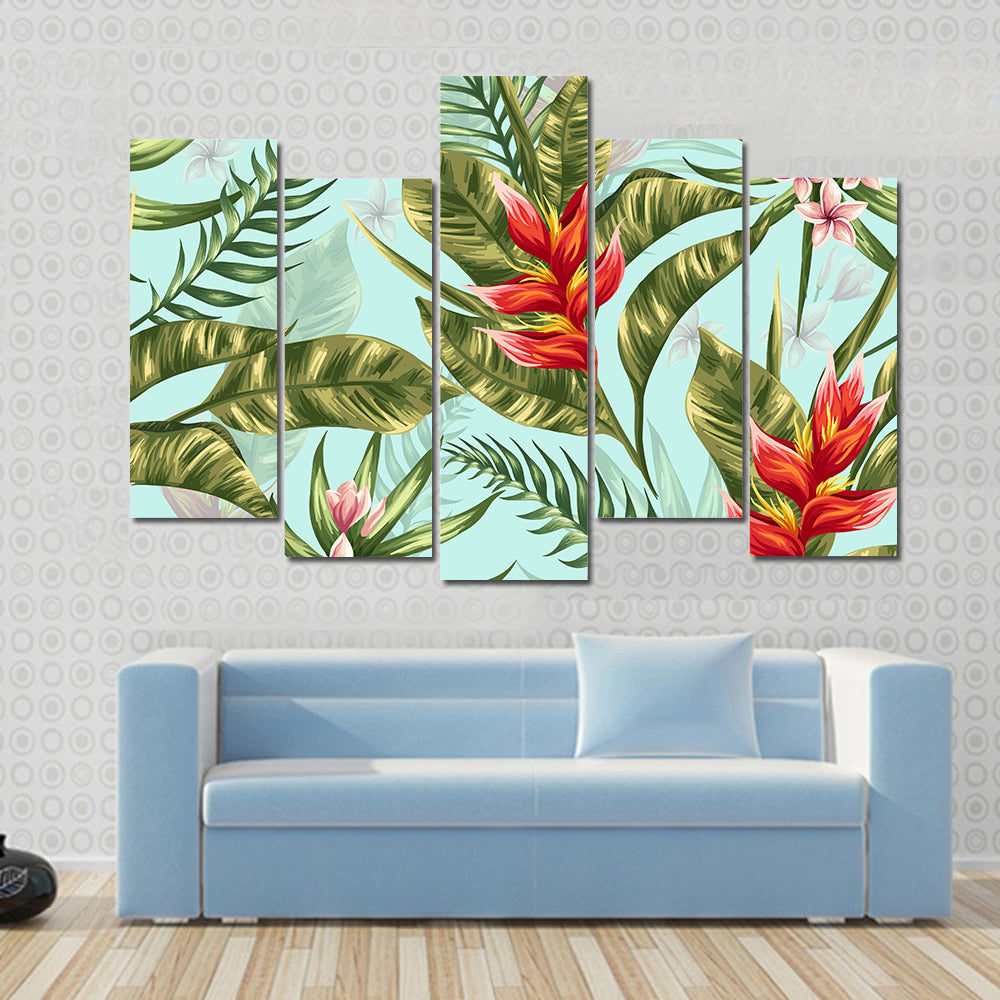 Tropical Heliconia and Plumeria Pattern Canvas Wall Art