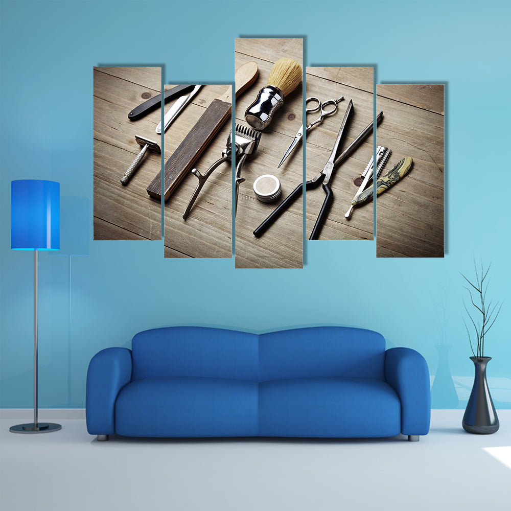 Vintage Barber Tools Flat Lay Canvas Wall Art