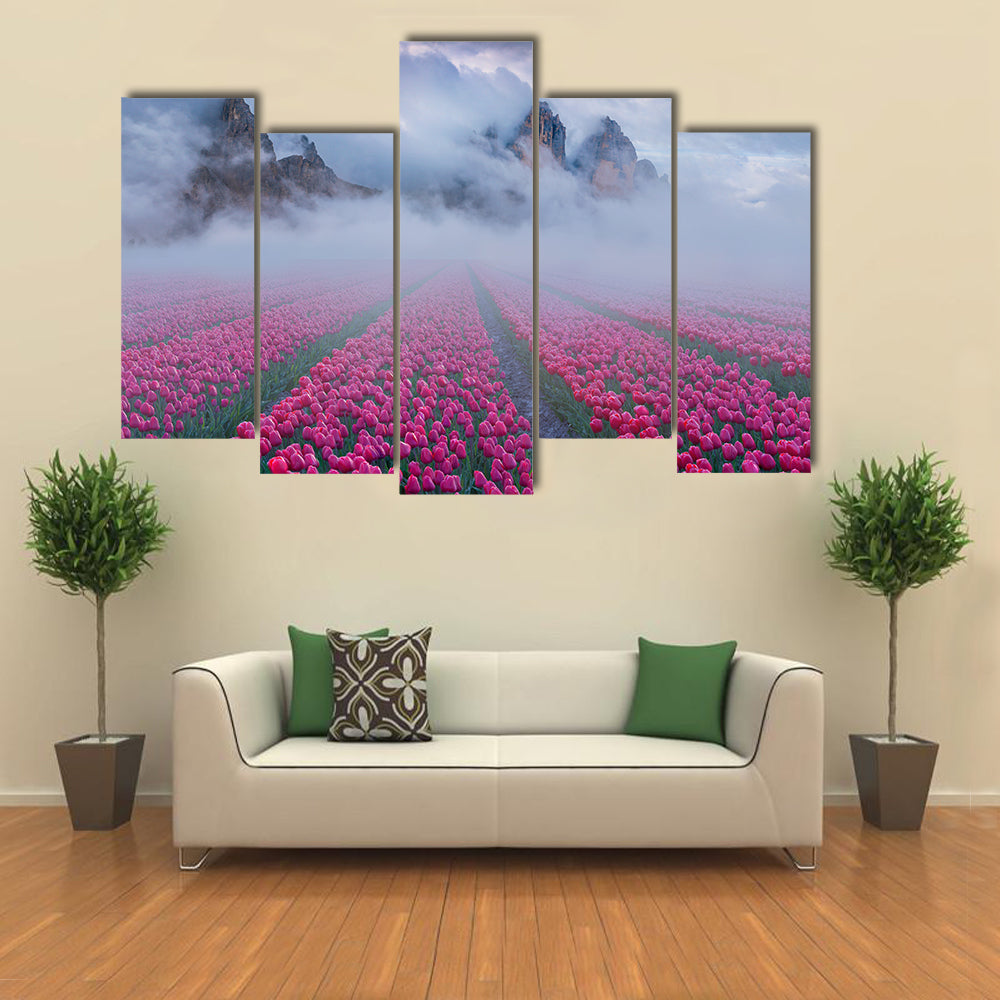 Fantastic Spring Landscape With Tulip Fields Canvas Wall Art
