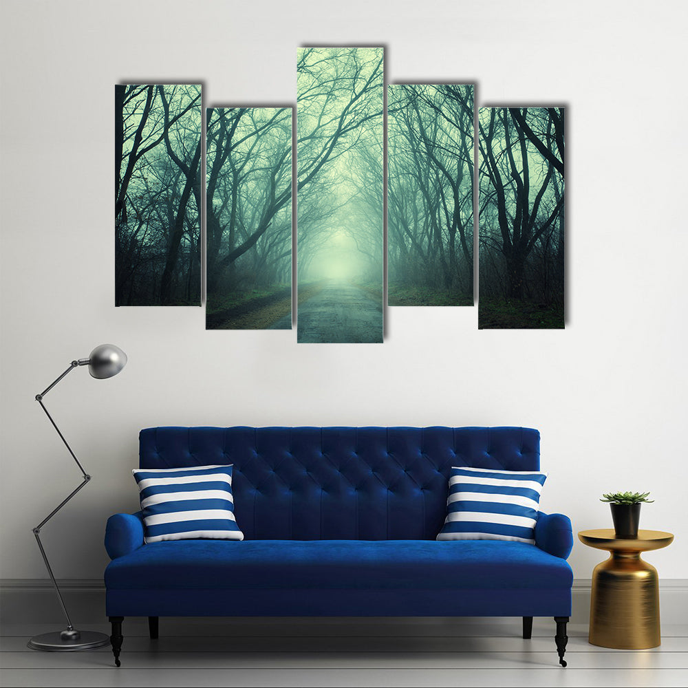 Mysterious Path In Dark Autumn Forest Canvas Wall Art