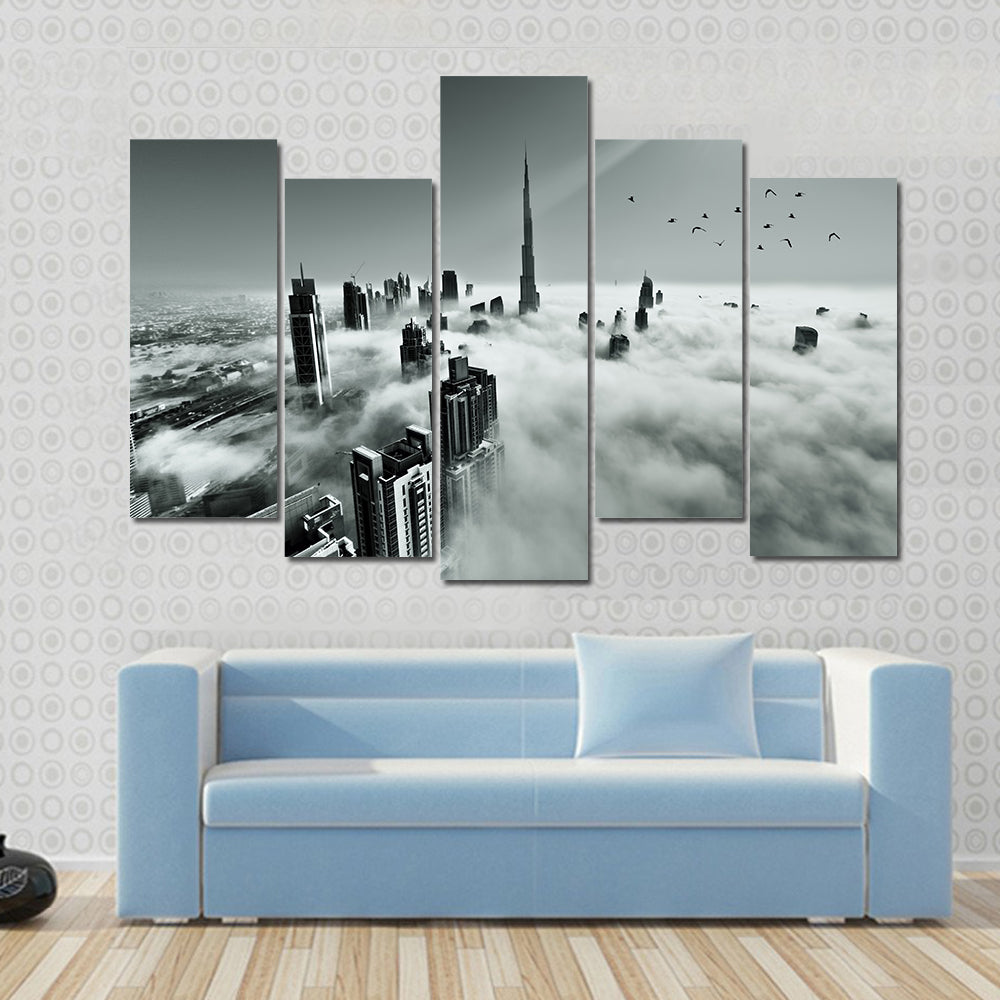 Dubai Downtown In Dense Fog Canvas Wall Art