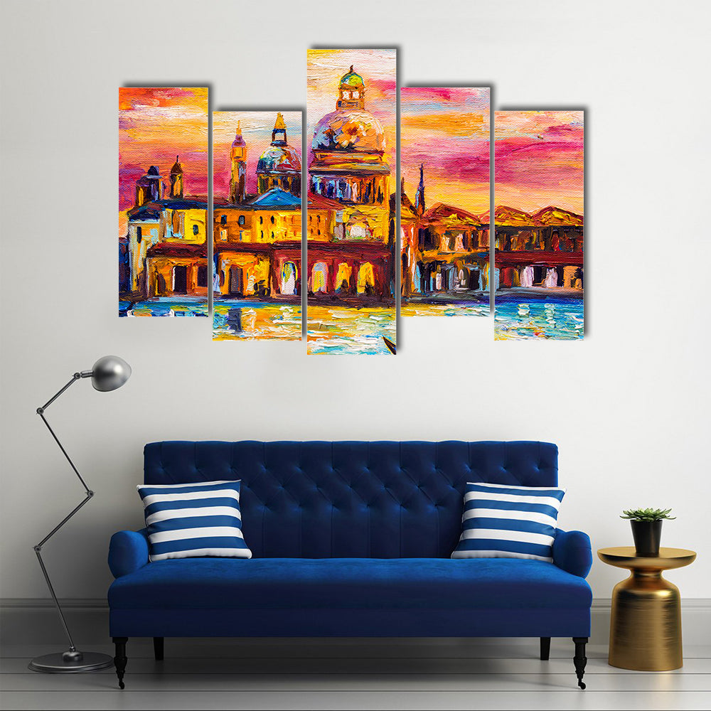 Venice Sunset Gondola Impression Canvas Wall Art