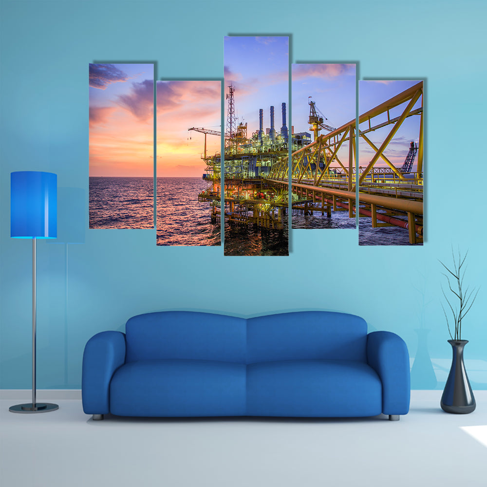 Offshore Oil Rig at Sunset Canvas Wall Art