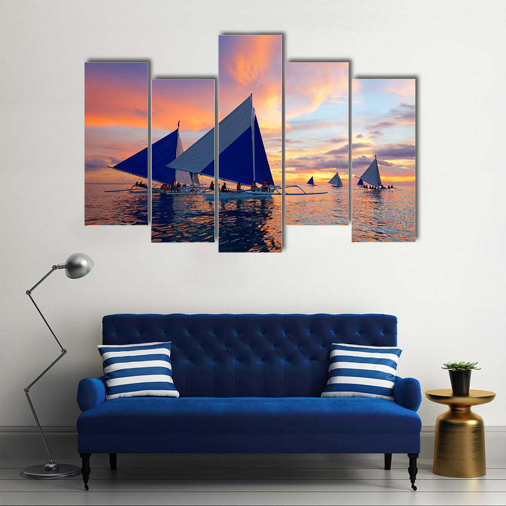 Sailboats at Boracay Sunset Canvas Wall Art