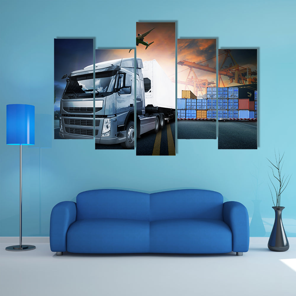 Industrial Shipping Hub at Dusk Canvas Wall Art