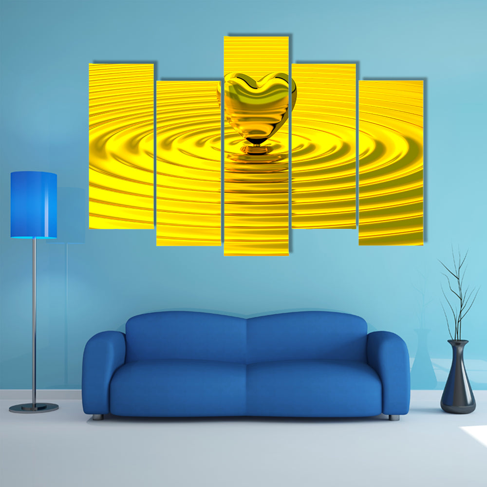 Golden Heart Over Liquid Ripples Canvas Wall Art