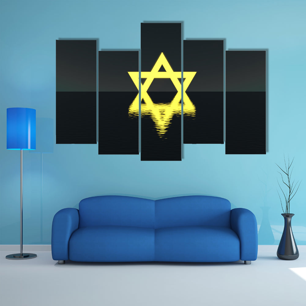 Glowing Yellow Star of David Over Water Canvas Wall Art
