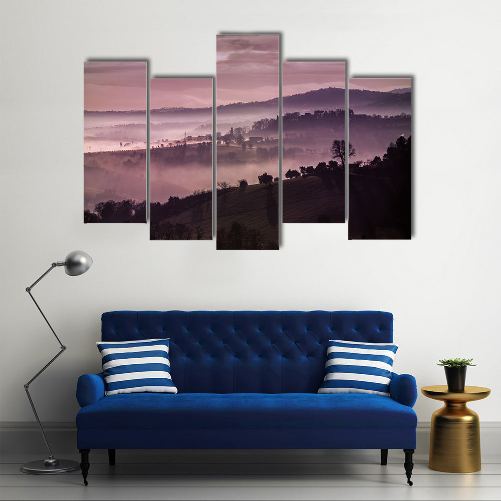 Purple Misty Hills at Dawn Canvas Wall Art
