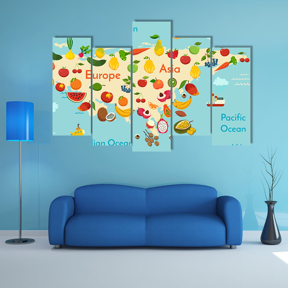 Fruit World Map Canvas Wall Art