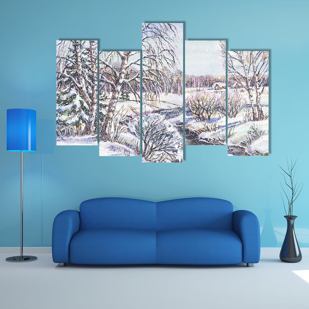 Russian Winter Village Canvas Wall Art