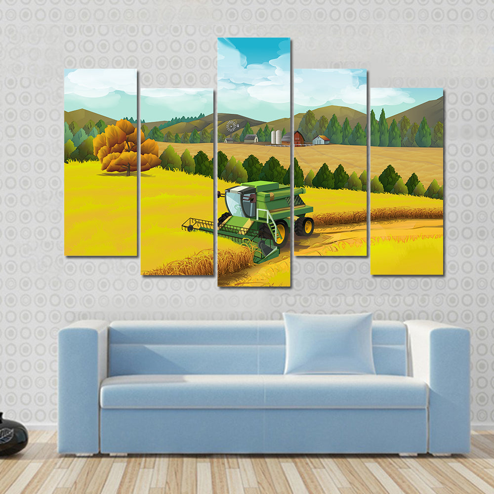 Combine Harvester in Golden Wheat Canvas Wall Art